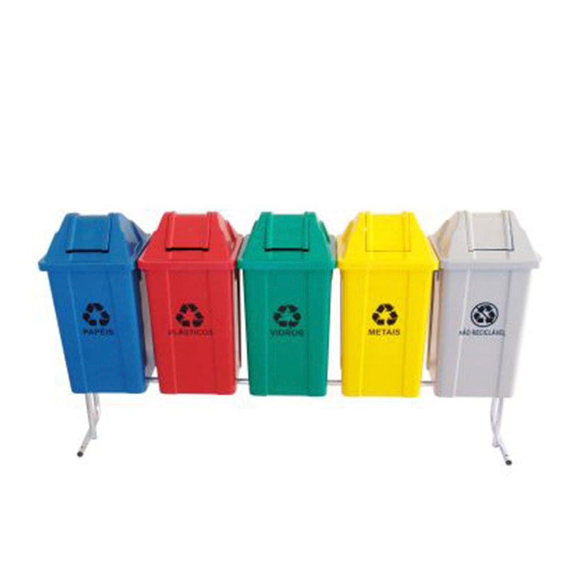 Conjunto Para Coleta Seletiva 60L Com 5 Lixeiras