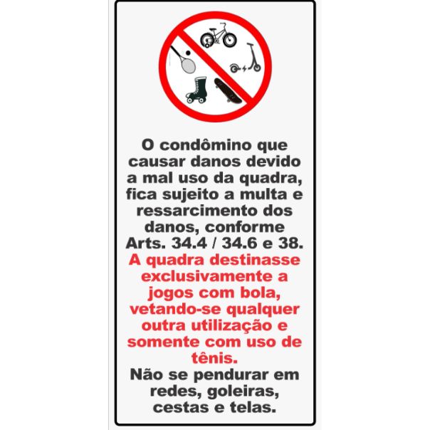 Placa Mal Uso da Quadra 38x78