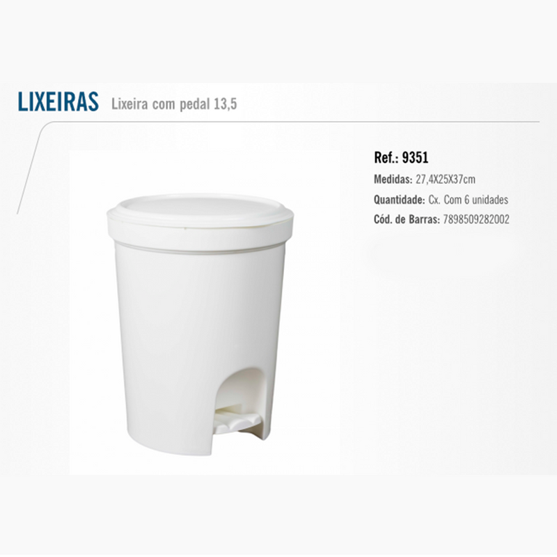 Lixeira C/ Pedal 13,5 Lt Branca Bettanin
