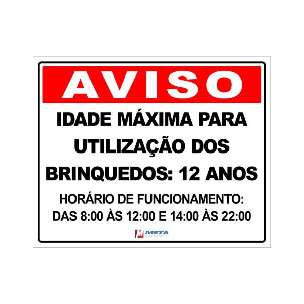 Placa Idade Máx Para Utilização Brinquedo - 20X25
